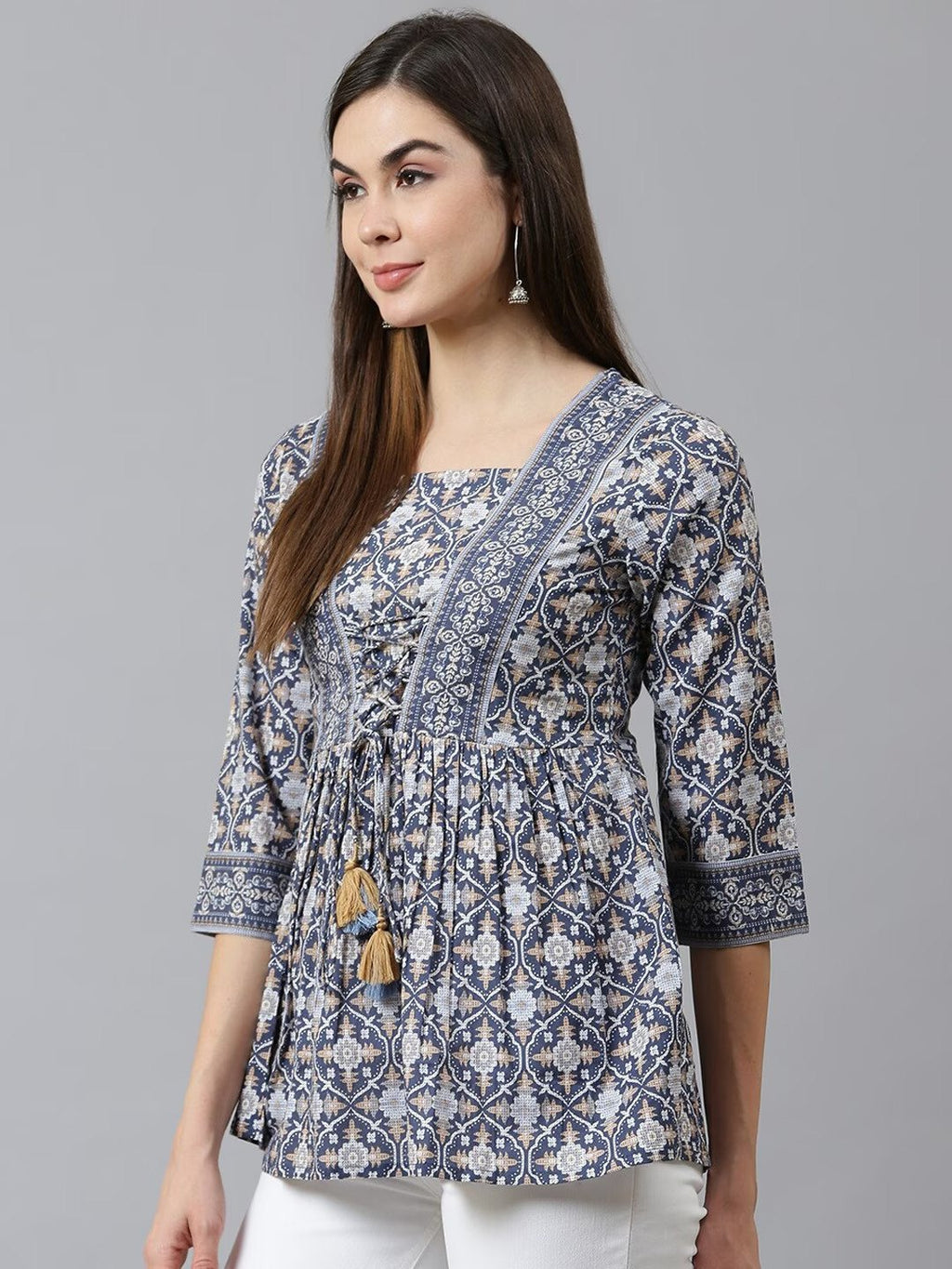 Blue Printed Cotton Kurti