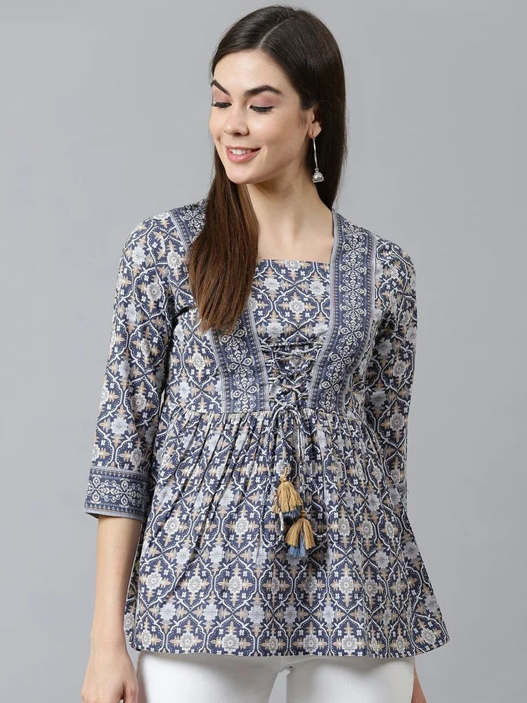 Blue Printed Cotton Kurti