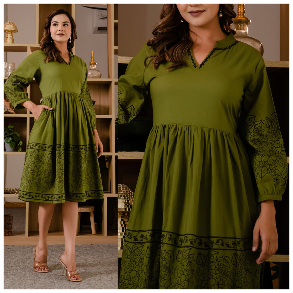 Cotton High Neck Midi Dress