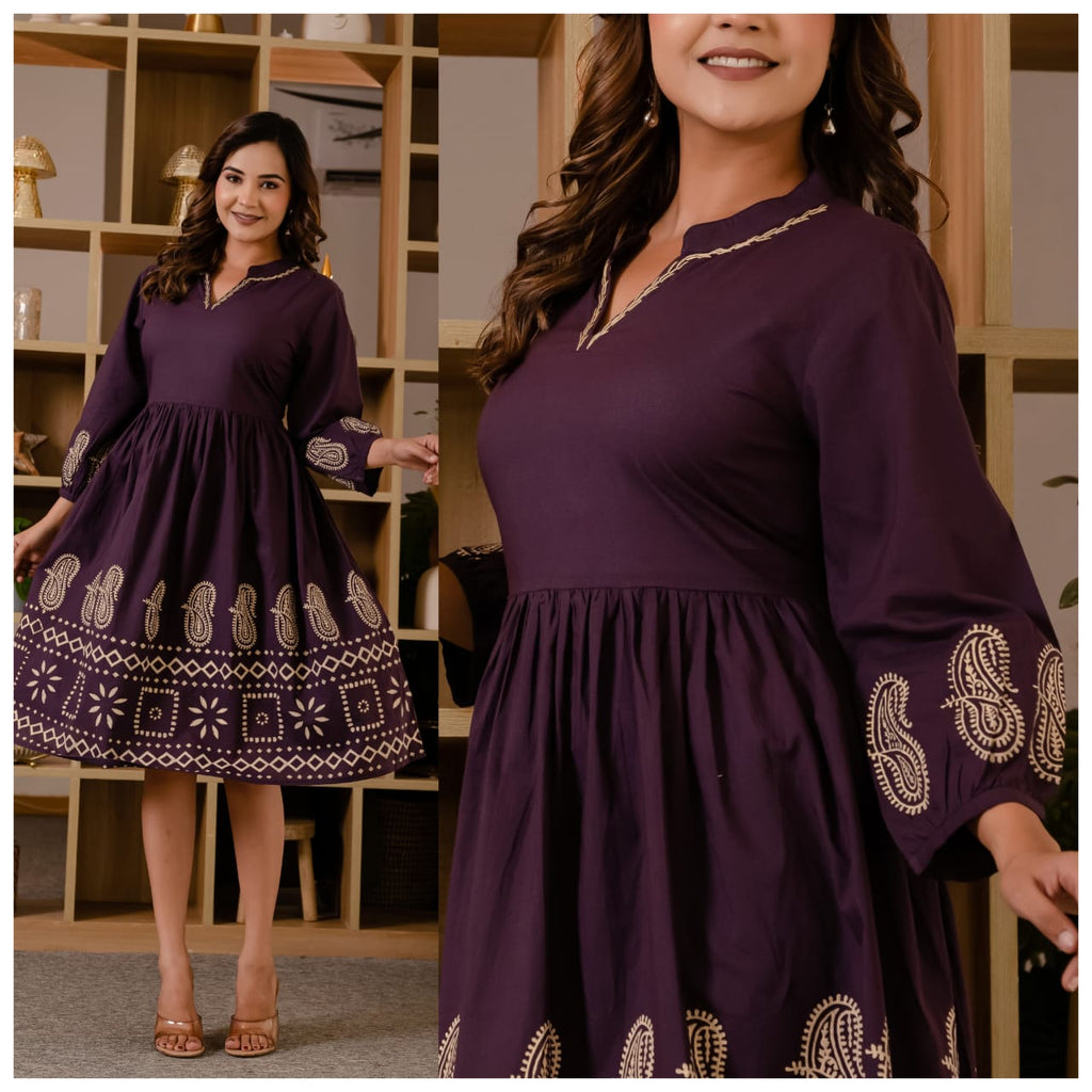 Cotton High Neck Midi Dress