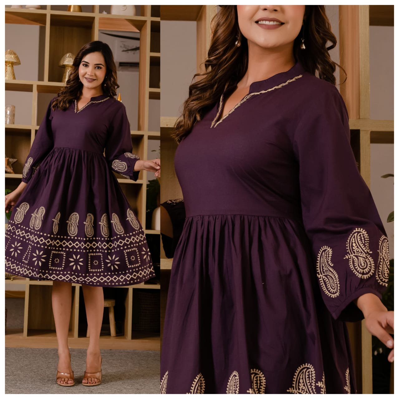 Cotton High Neck Midi Dress