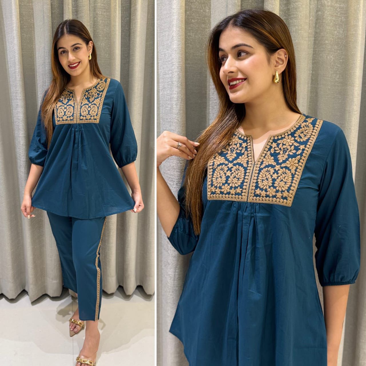 Cotton A line Embroidery Co-ord Set