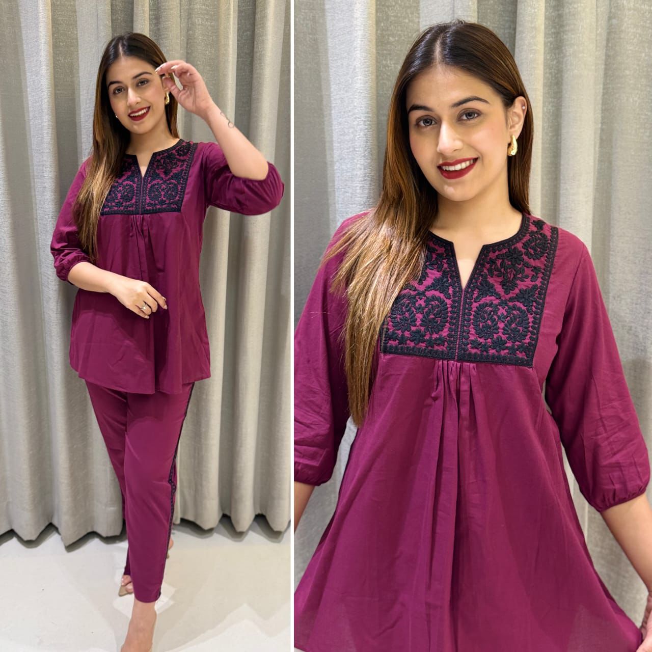 Cotton A line Embroidery Co-ord Set