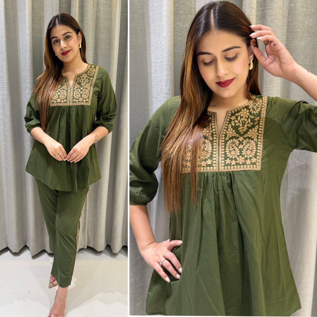 Cotton A line Embroidery Co-ord Set